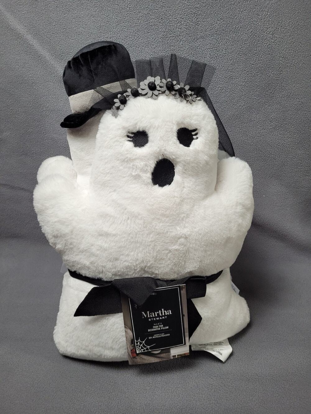 Martha Stewart Halloween Pillows Bride & Groom Set Plush Ghost Pillows 18" NWT